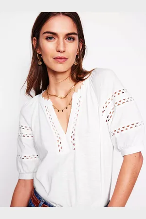 Boden Maisy Linen Rikrak Trim Short Sleeve Top