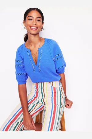 Boden Maisy Linen Rikrak Trim Short Sleeve Top