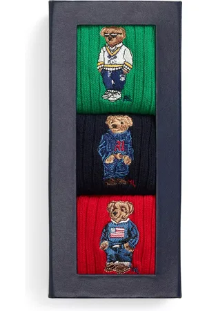 Ralph Lauren Bear Box Cotton Blend Socks, Pack of 3