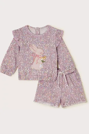 Monsoon Baby Bunny Applique Floral Sweatshirt & Shorts Sett