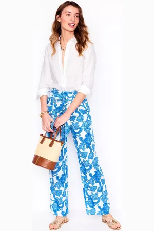 Boden Floral Belted Pure Linen Trousers