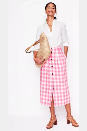 Boden Thomasina Linen Gingham Midi Skirt