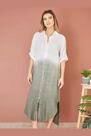 Yumi Italian Linen Dip Dye Midi Shirt Dress