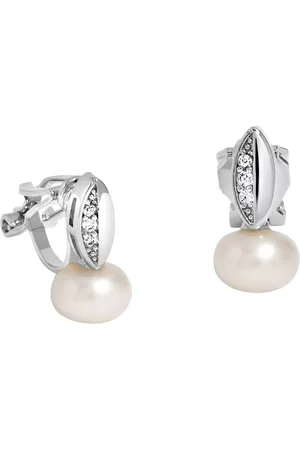Jon Richard Rhodium Plated Cubic Zirconia and Pearl Drop Earrings