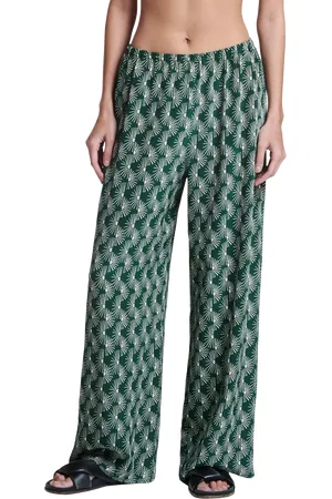 ASCENO Austin Wide Leg Solar Pine Print Silk Trousers