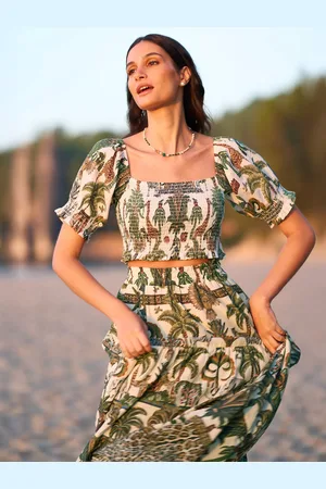 Yumi Safari Print Ruched Crop Top