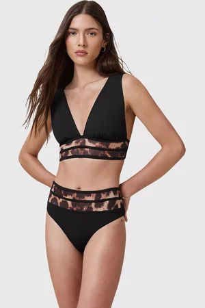 AllSaints Xalia Leopard Print Panel Bikini Bottoms