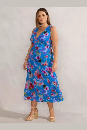 Live Unlimited London Curve Blurred Floral Sleeveless Dress