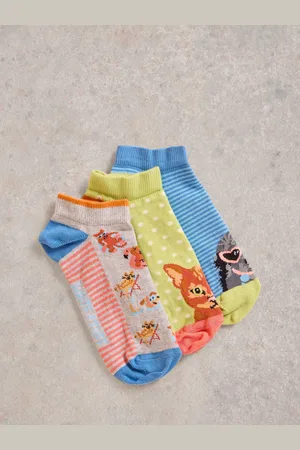 White Stuff Pet Pals Trainer Socks, Pack of 3
