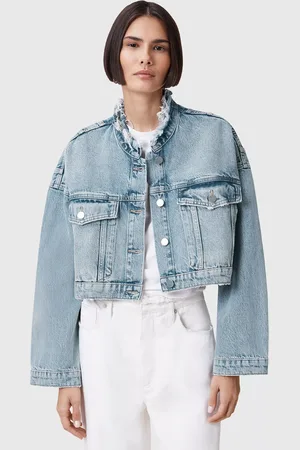 AllSaints Sonny Oversized Sleeveless Cotton Blend Cropped Denim Jacket