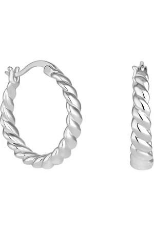 Simply Silver Sterling 925 Polished Textured Hoop Earrings