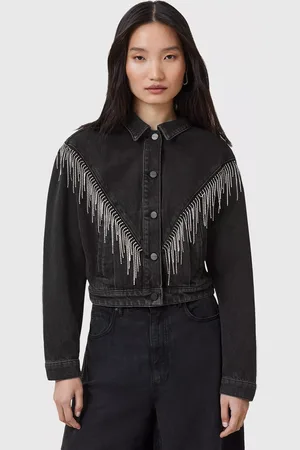 AllSaints Marlene Fringe Embellishment Pure Organic Cotton Denim Jacket