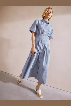 Albaray Stripe Pleat Organic Cotton Rich Shirt Dress