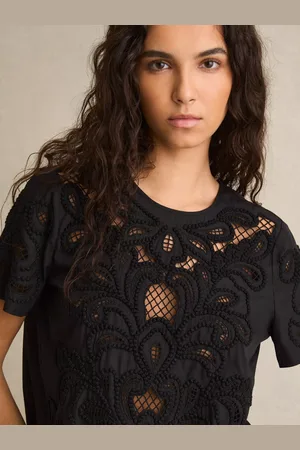 Reiss Iyla Short Sleeve Floral Cut Out Embroidered Top