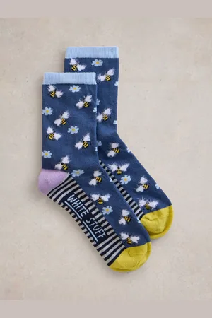 White Stuff Fluffy Embroidered Bee Ankle Socks