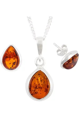 Be-Jewelled Sterling Silver Tear Drop Pendant Necklace And Earrings Gift Set