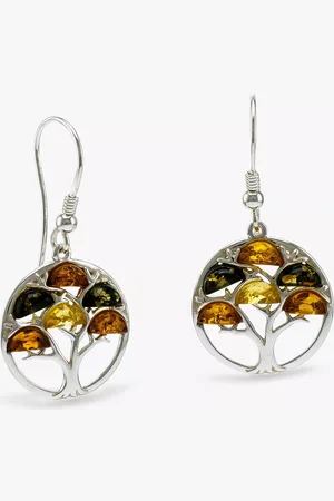 Be-Jewelled Baltic Amber Round Tree Drop Earrings