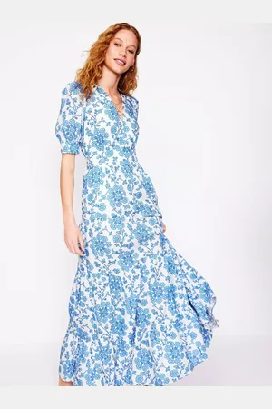 Boden Bella Cotton Puff Sleeve Floral Print Maxi Dress