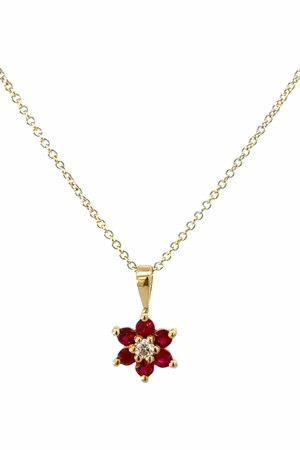 E.W Adams 18ct Gold Diamond and Ruby Cluster Pendant