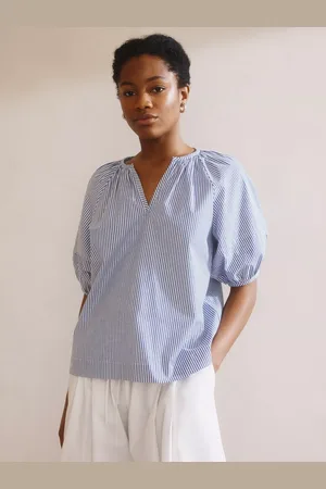 Albaray Stripe Organic Cotton Rich Notch Neck Top