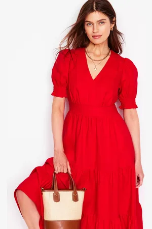 Boden Anna Linen Tiered Midi Dress