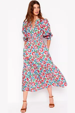 Boden Elena Floral Tiered Cotton Midi Dress