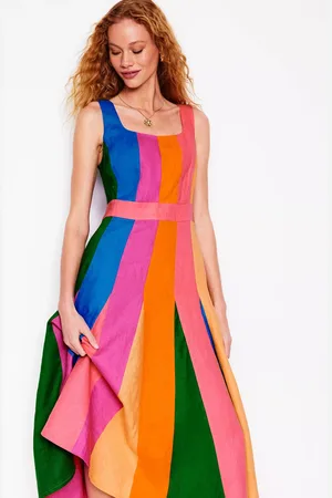 Boden Linen Stripe Godet Midi Dress
