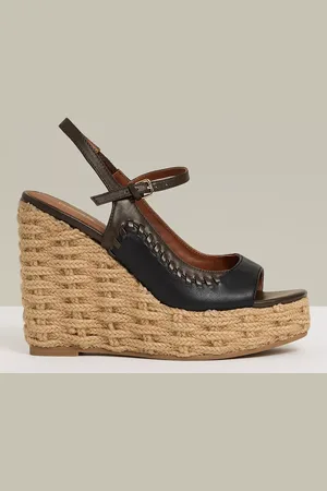 Reiss Camila Leather Whipstitch Wedge Sandals