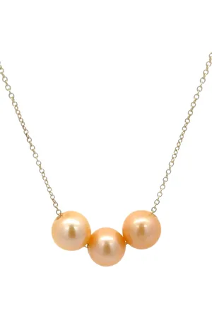E.W Adams 9ct Yellow Gold Three Pearl String Necklace, Gold
