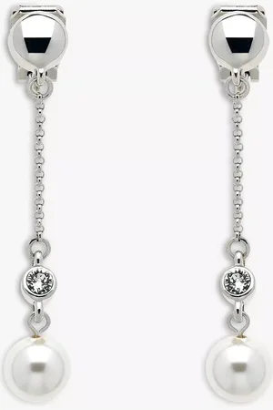 Emma Holland Crystal & Pearl Chain Drop Clip-On Earrings