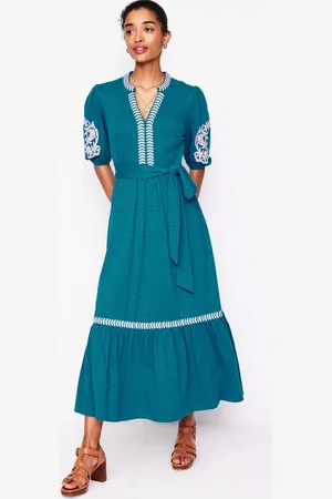 Boden Amara Cotton Embroidered Maxi Dress, Deep Sea