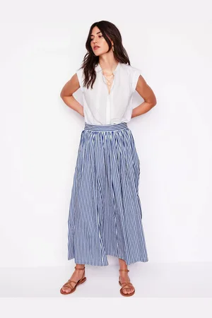 Boden Cinched Waist Striped Full Poplin Maxi Skirt