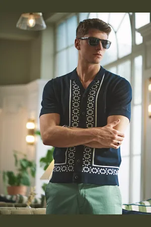 Ben Sherman Short Sleeve Knitted Geo Border Resort Shirt