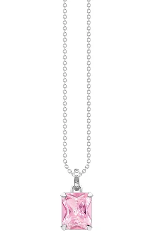 Thomas Sabo Octagon Cut Zirconia Pendant Necklace, Pink/Silver