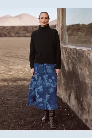 Whistles Chalk Print Denim Midi Skirt