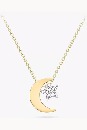IBB 9ct Yellow and White Gold Moon and Textured Star Pendant Necklace