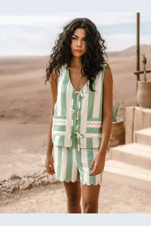 Chelsea Peers Stripe Linen Blend Tie Front Short Set