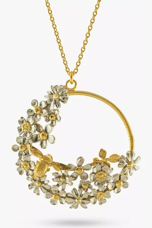 Alex Monroe Flower and Bee Spring Pendant Necklace