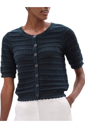 Pure Collection Short Sleeve Crochet Trim Cardigan
