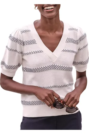 Pure Collection Short Sleeve Puff Stripe Cotton Sweater