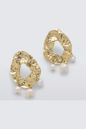 John Lewis Molten Hollow Earrings with Freshwater Pearl Drops
