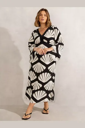Live Unlimited London Shell Print Flared Sleeve Maxi Dress