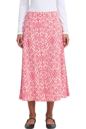 Ichi Linno Linen Blend Diamond Ikat Midi Skirt