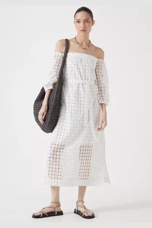 Hush Puppies Off Shoulder Broderie Anglaise Midi Dress