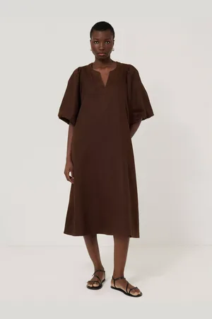 Jigsaw Puff Sleeve Pure Linen Midi Dress