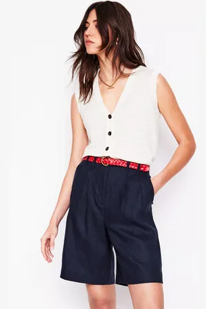 Boden Pleat Wide Leg Pure Linen Shorts
