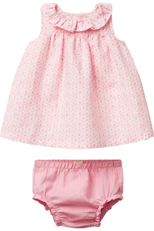 Benetton Baby Linen-Cotton Geometric Print Dress & Bloomers Set