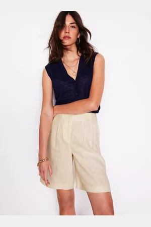 Boden Pleat Wide Leg Pure Linen Shorts