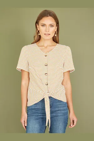 Yumi Stripe Jersey Tie Hem T-Shirt