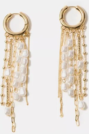 mint&berry Hoop and Hanging Chain Drop Earrings, Gold